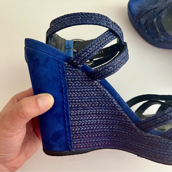 Stuart Weitzman Blue Suede Espadrille Wedges Size 8.5 - Picture 12 of 14